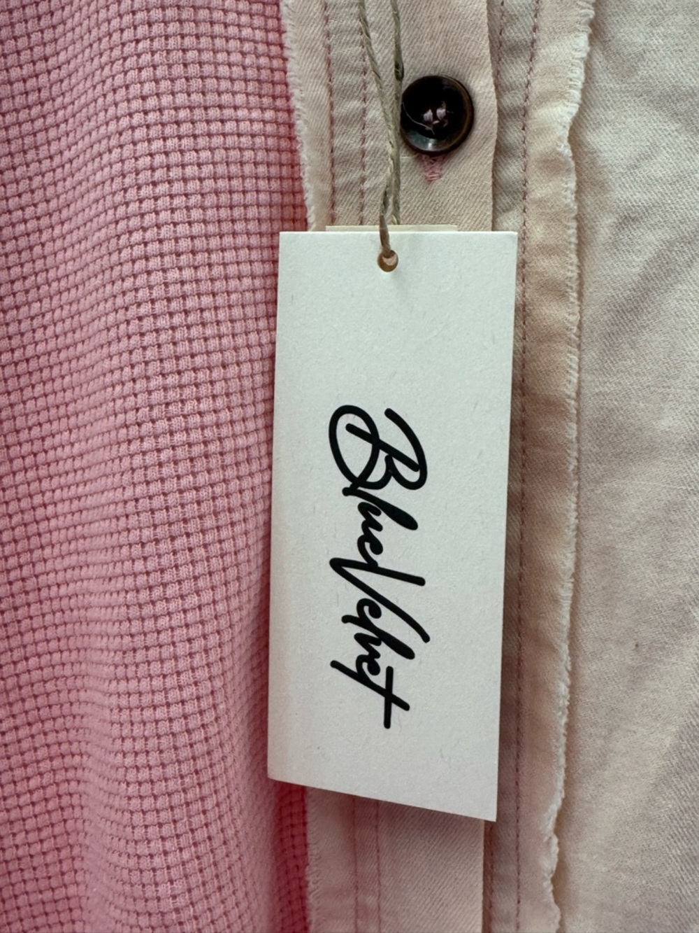 Blue Velvet Oversized Patchwork Button-Down Shirt in Pink and Cream-Hippie Chic - Picture 5 of 7